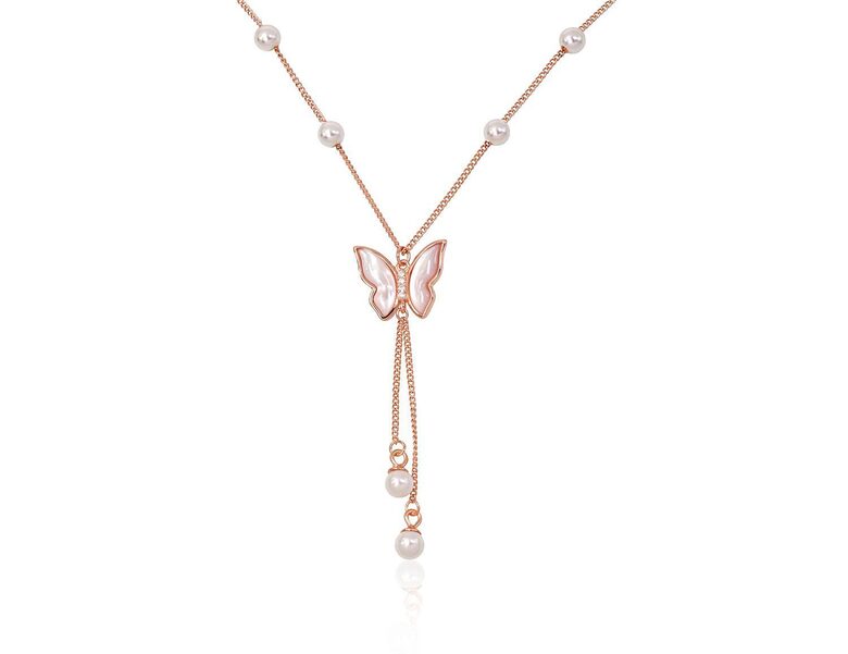 Серебряное колье с бабочкой, жемчугом и перламутром, 925°