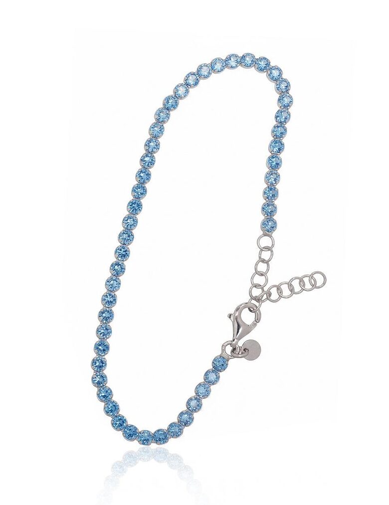 Sterling Silver Bracelet with Sky Blue Zirconia, 925 Silver, Rhodium Plated, 17 cm