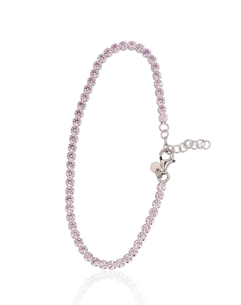 Sterling Silver Bracelet with Light Pink Zirconia, 925 Silver, Rhodium Plated, 17 cm