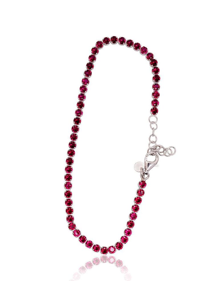 Серебряный браслет с тёмно-розовыми цирконами, серебро 925°, родиевое покрытие, 17 см