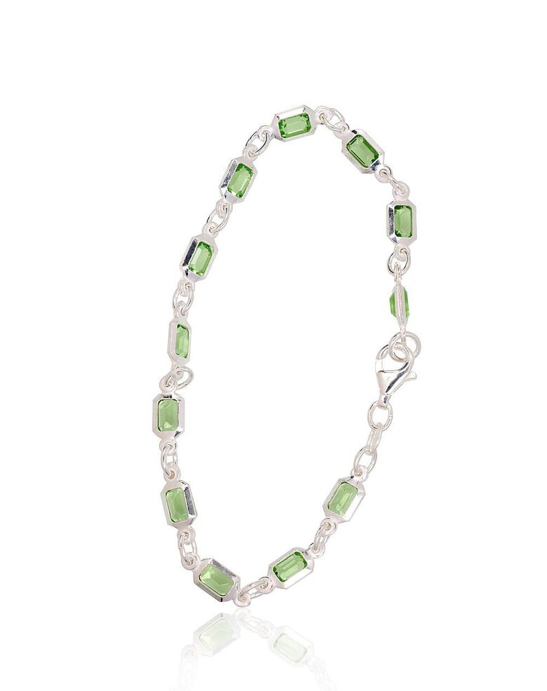 Silver bracelet with light green zirconia, 925 sterling silver, size 19
