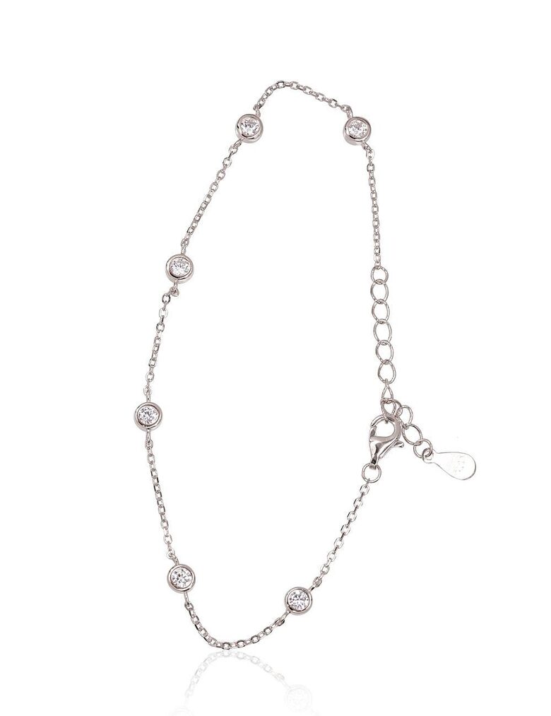 Silver Bracelet with Zircons, 925 Sterling Silver with Rhodium Plating, Size 17