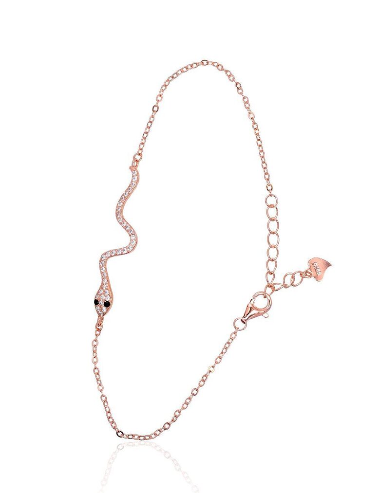 Серебряный браслет с мотивом змеи и цирконами, серебро 925° с покрытием красным золотом, размер 17