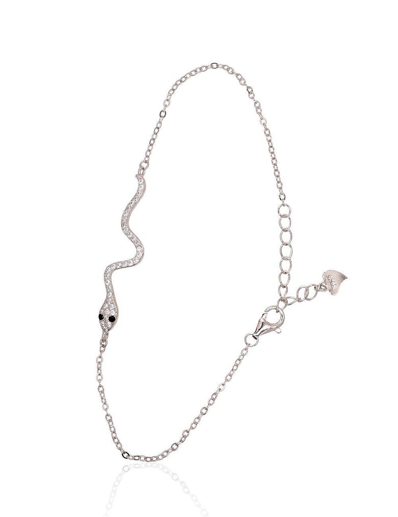 Серебряный браслет со змеей и цирконами, серебро 925° с родиевым покрытием, размер 17