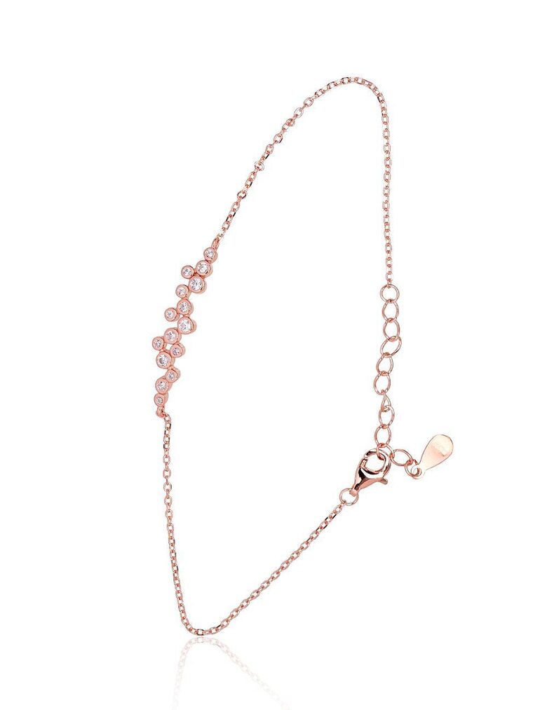 Серебряный браслет с цирконами, серебро 925° с покрытием красным золотом, размер 17