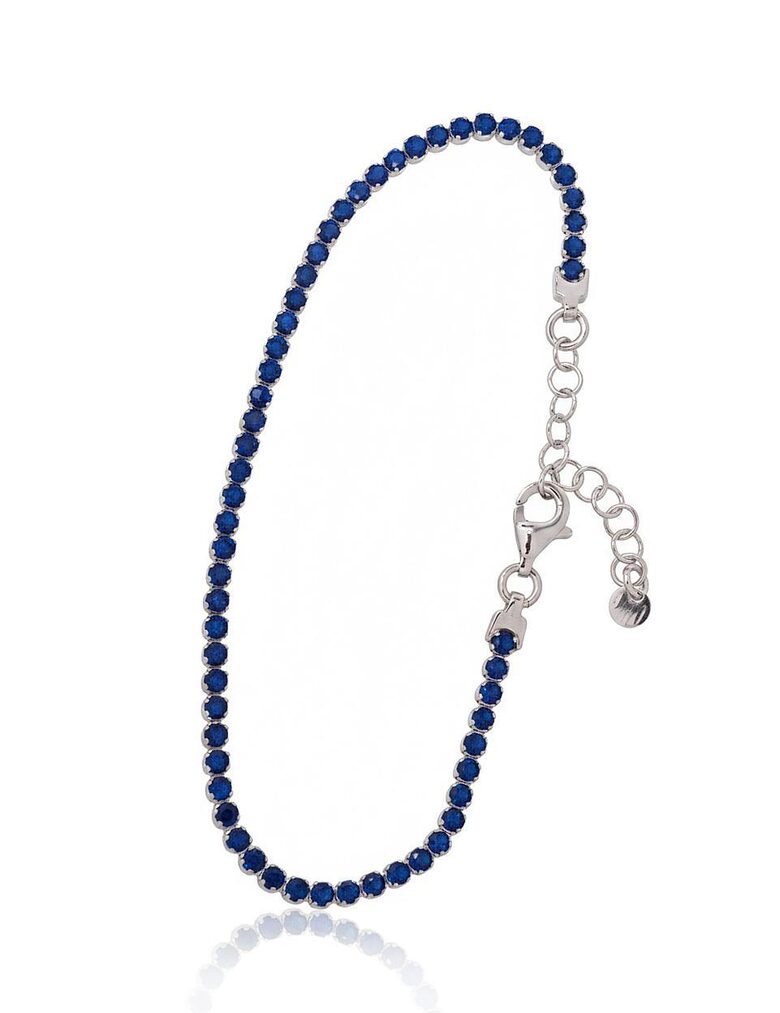 Sterling Silver Bracelet “Royal Blue” with Zirconia, 925 Silver, Rhodium Plated, 17 cm