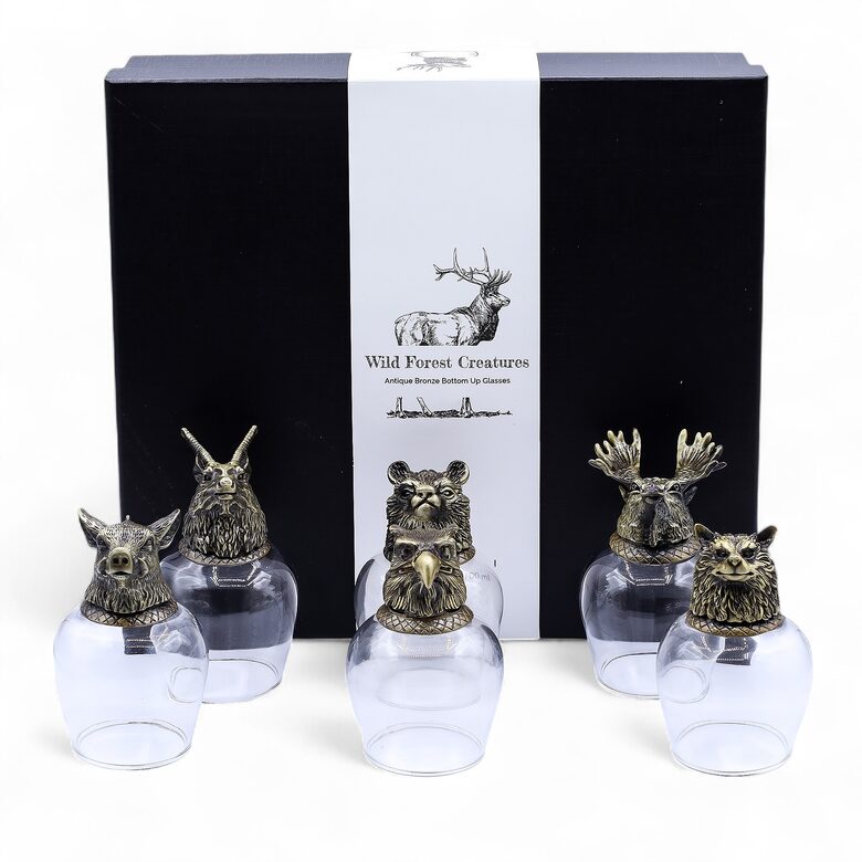 Stikla glāžu dāvanu komplekts ar dzīvniekiem Wild Forest Creatures, 6 gab., 100 ml