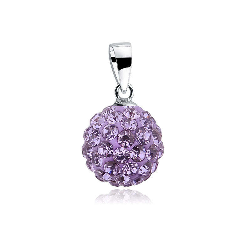 Silver Pendant for Women with Violet Zirconias – Disco Ball, 925 Sterling Silver