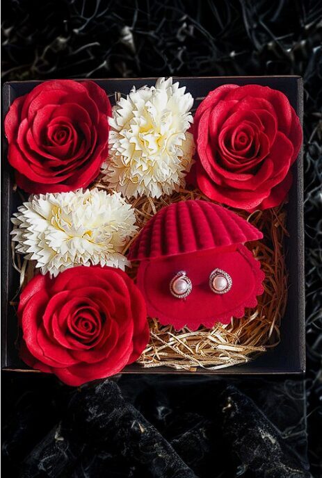 Sterling Silver Pearl Earrings in Velvet Box - Soap Flowers – Luxurious Gift Set for Women