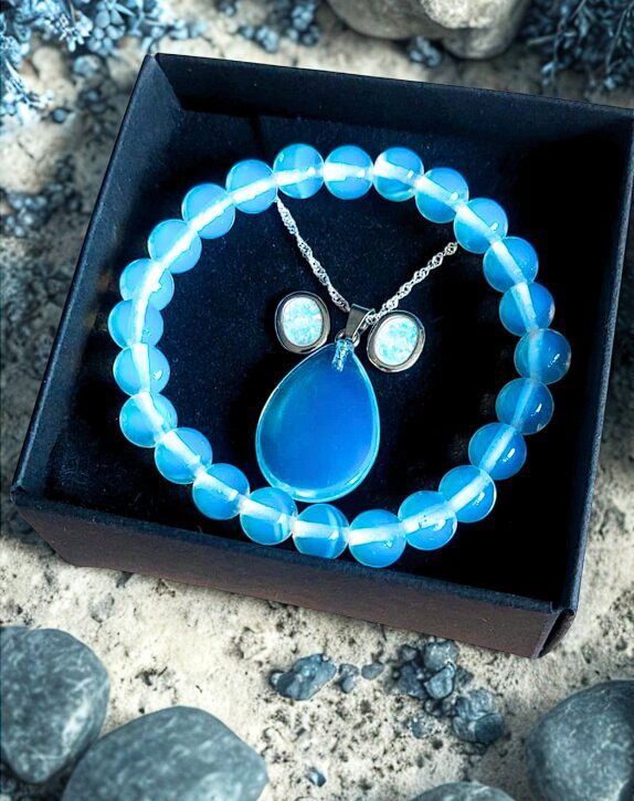 Jewelry Set “Opalite Energy” – Earrings, Pendant, Bracelet & Silver Chain