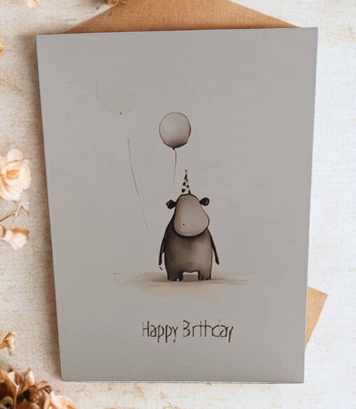 Sveikinimo atvirukas „Happy Birthday Begemotas“ su vokeliu