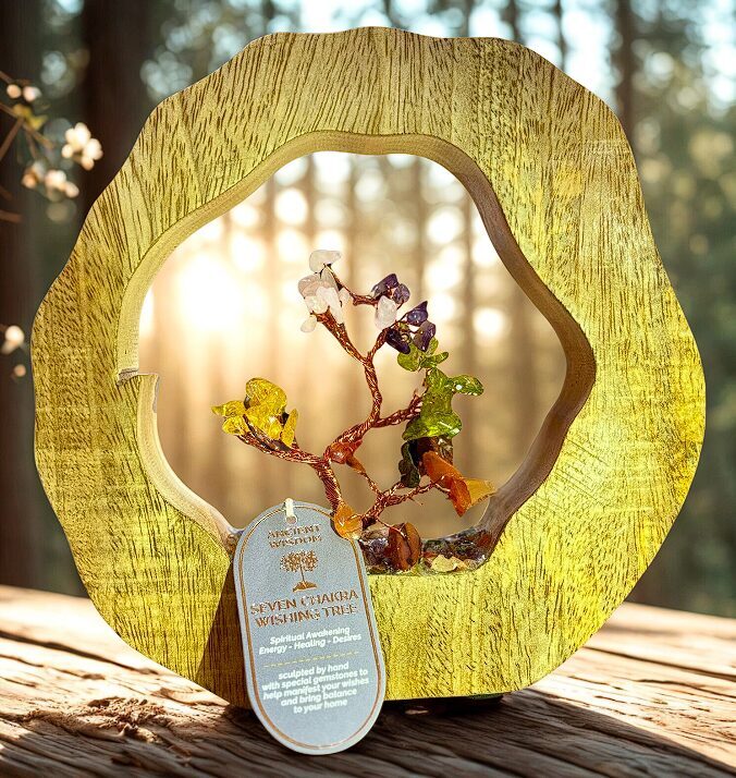 Seven Chakra Gemstone Tree in Mango Wood Ring – 60 Stones