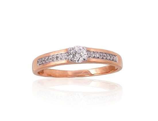 Золотое кольцо с бриллиантами 0.21 Ct, красное золото, размер 19