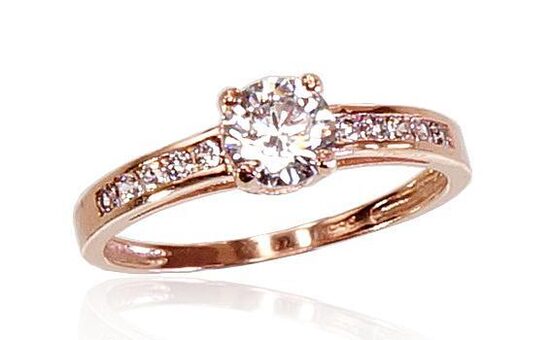 Gold Ring with Zirconia, 585 Red Gold, Size 17.5