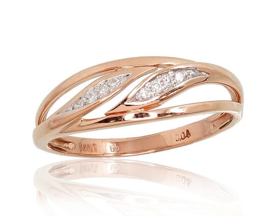 Zelta gredzens ar briljantiem, 585° sarkanais zelts ar rodija pārklājumu, 18.5 izmērs