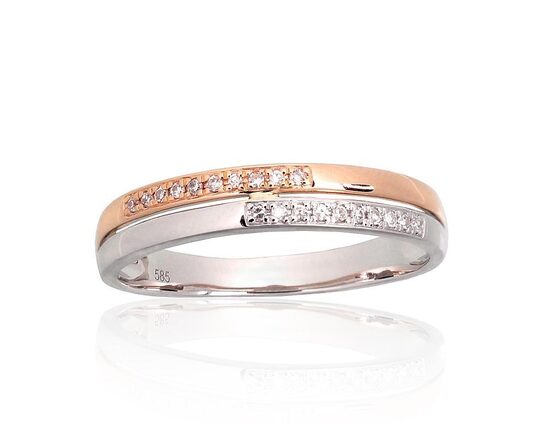 Zelta gredzens ar briljantiem – 585° sarkanais un baltais zelts, 18. izmērs