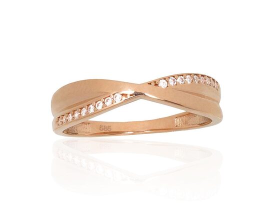 Zelta gredzens ar cirkoniem, Sarkanais Zelts 585°, 19.5 izm.