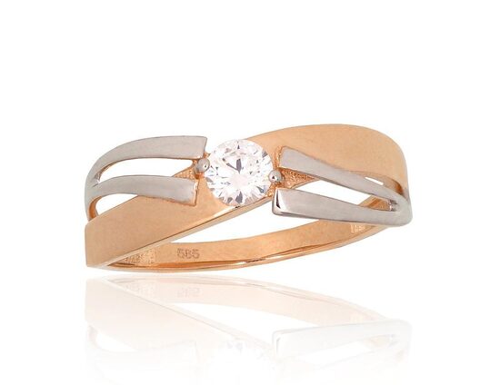 Zelta gredzens ar cirkoniem, Sarkanais Zelts 585°, rodija pārklājums, 21 izm.