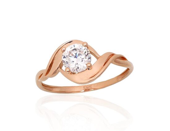 Zelta gredzens, Sarkanais zelts 585°, cirkoni, izmērs 18.5