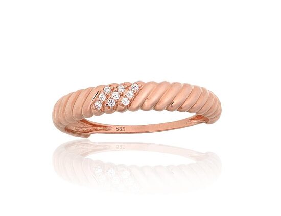 Gold Ring with Zirconia, 585 Red Gold, Size 18