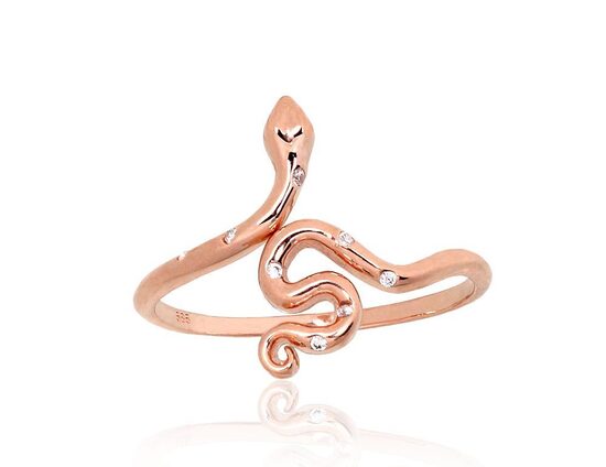 Zelta gredzens “Čūska” ar cirkoniem, sarkanais zelts 585°, 17 izm.