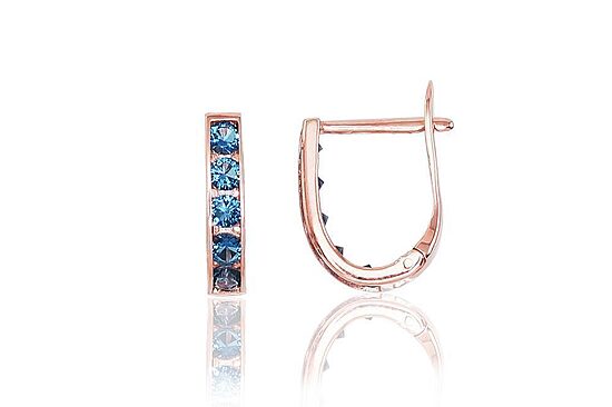 585 Red Gold Earrings with English Lock and Sapphire-Coloured Zircons