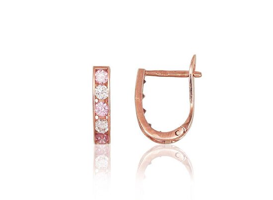Золотые серьги с английским замком, Красное золото 585°, цирконий
