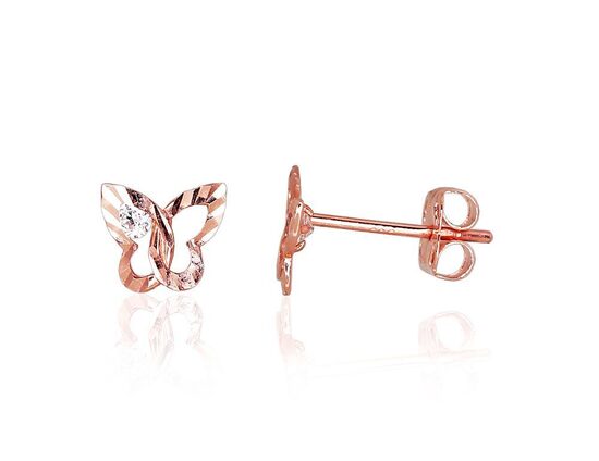 Bērnu zelta auskari-nagliņas “Taurenis” ar cirkoniem, 585° sarkanais zelts