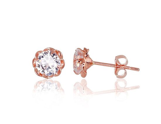 Золотые серьги-гвоздики, Красное Золото 585°, Фианиты, 0.8 г, 7 мм