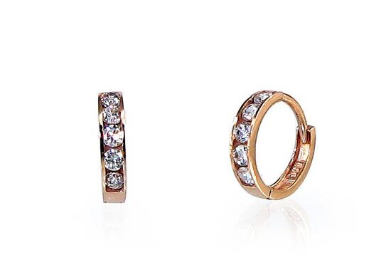 Zelta auskari ar apaļu aizdari un cirkoniem, 585° sarkanais zelts