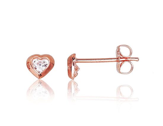 Bērnu zelta auskari-nagliņas “Sirsniņa” ar baltiem cirkoniem, 585° sarkanais zelts