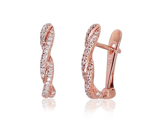 Zelta auskari ar briljantiem, 585° sarkanais zelts, “angļu” slēdzis, 18 mm