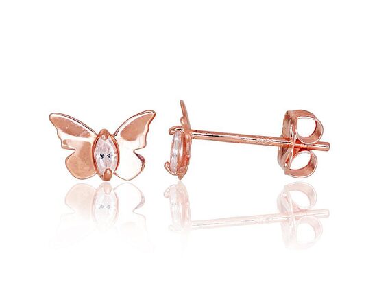 Золотые серьги-пусеты «Бабочка» с цирконами, красное золото 585°