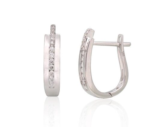 Zelta auskari ar briljantiem, “angļu” slēdzējs – 585° baltais zelts