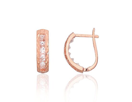 585 Red Gold Earrings with English Lock and Zircons