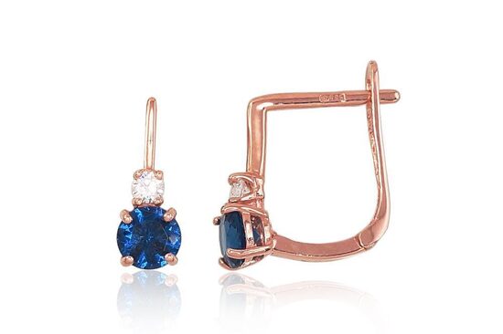 Золотые серьги с английским замком, Красное Золото 585°, Фианиты, 0.91 г, 10 мм