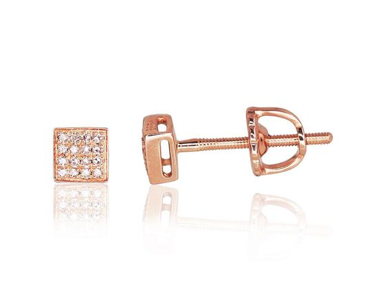 Zelta auskari–nagliņas ar skrūvēm, briljanti, 585° sarkanais zelts