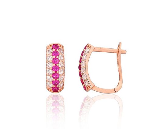 585 Red Gold Earrings with English Lock and Pink Zircons