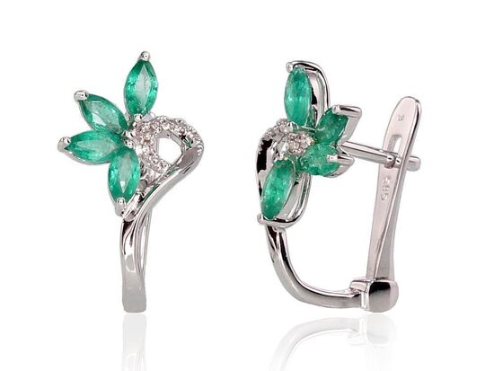 Zelta auskari ar smaragdu un briljantiem, “angļu” slēdzējs – 585° baltais zelts