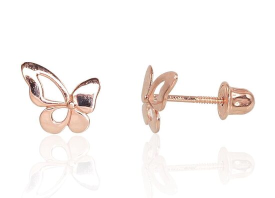 Bērnu zelta auskari-nagliņas ar skrūvēm “Taurenis”, 585° sarkanais zelts