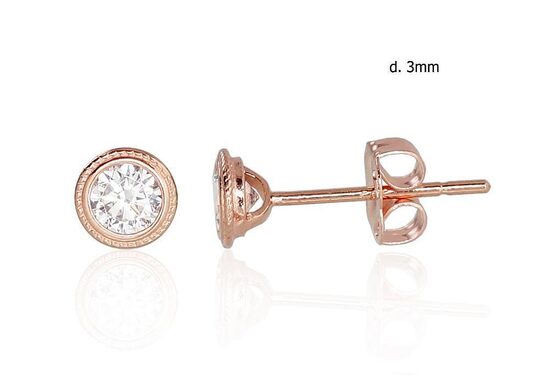 Золотые серьги-гвоздики с цирконами, 585 красное золото, 4 мм