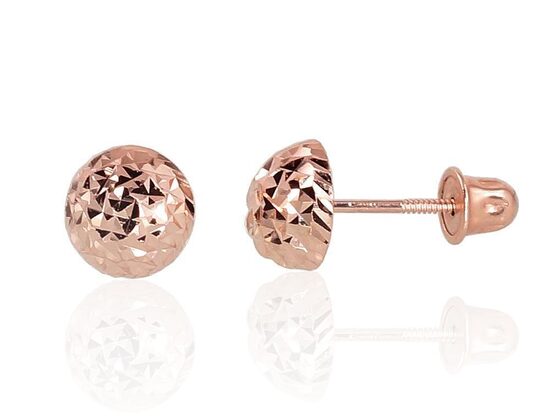 Золотые серьги-гвоздики с винтовой застёжкой, 585 красное золото, 6 мм