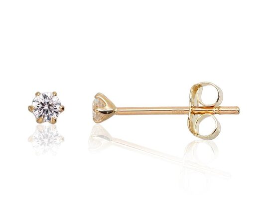 Children’s Gold Stud Earrings, Yellow Gold 585°, Zirconia, 0.23 g, 2 mm