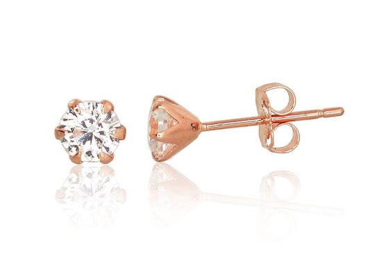 Золотые серьги-гвоздики, Красное Золото 585°, Фианиты, 4 мм
