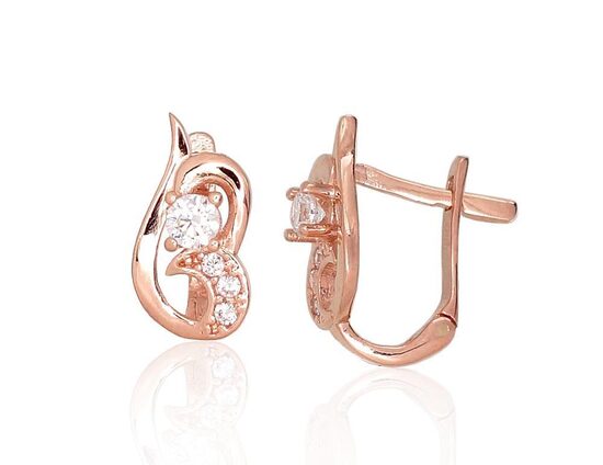 Women’s Gold Earrings with English Lock and Zirconia – 585° Red Gold, 1.3 g, 13 mm