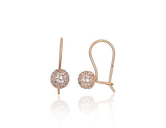 Red Gold Earrings with Hook Closure and Cubic Zirconia
