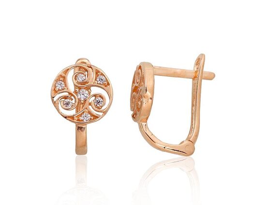 Youth Gold Earrings with English Lock and Zirconia – 585° Red Gold, 1.38 g, 11 mm