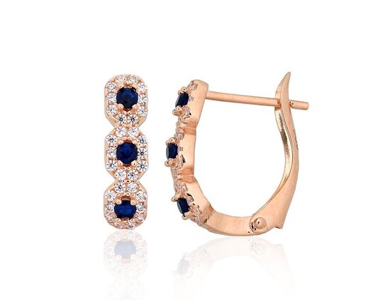 Women’s Gold Earrings with English Lock and Zirconia – 585° Red Gold, 2.22 g, 15 mm