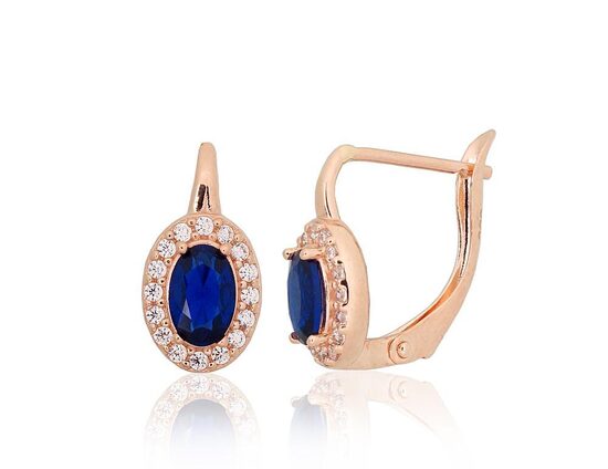 Women’s Gold Earrings with English Lock and Zirconia – 585° Red Gold, 2.25 g, 14 mm
