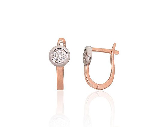 585 Red Gold Earrings with English Lock and Zircons
